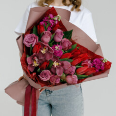 Букет с розами,орхидеями и тюльпанами #разн№3004