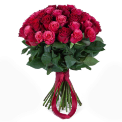 Букет с красными и малиновыми розами #моно№025
