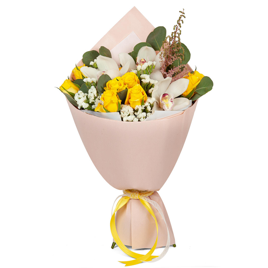Букет с орхидеями и розами "Sunny" #109