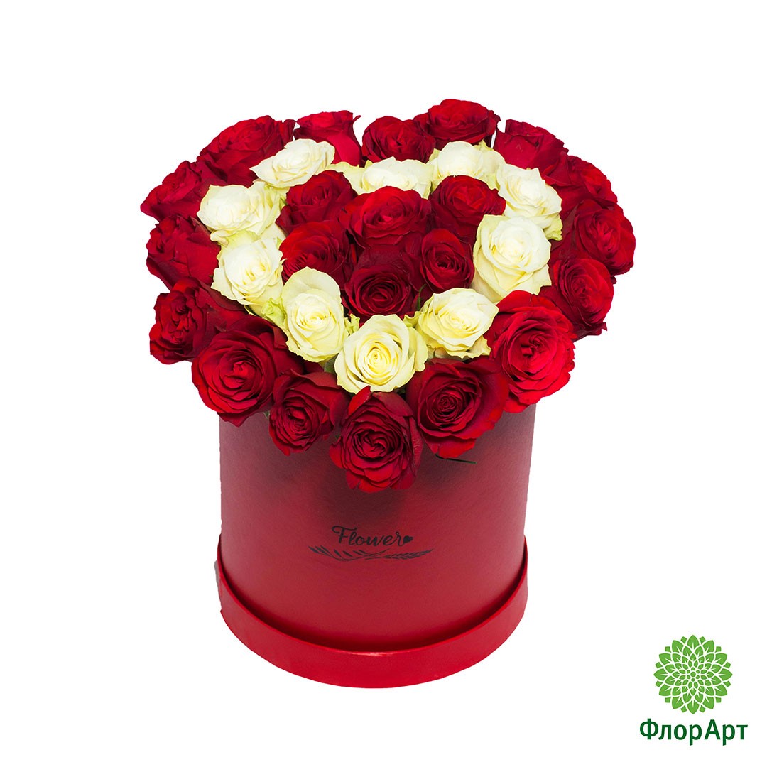 Шляпная коробка с розами "сердце" #моно№013