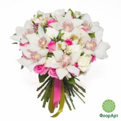 Букет с белыми орхидеями и розами #круг№4000
